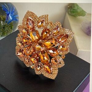 Peach crystal bracelet, Statement glass bracelet, 4 inches wide